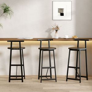 Set di 3 Sgabelli da Bar Moderni 27H, Sedie da Cucina Rotonde in Legno con Poggiapiedi, Sgabelli Neri per Bancone - Product Image 1