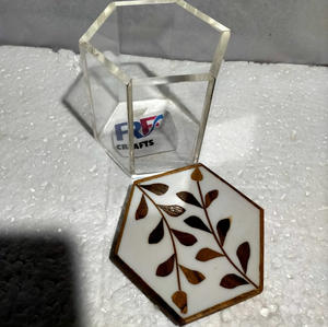 Contenedor de postre acrílico de estilo artístico moderno mini cuadrado personalizado, tapa de incrustaciones de madera, planta chapada en oro, decoración del hogar, boda - Product Image 1