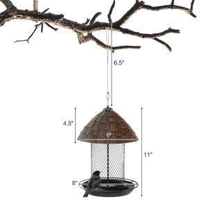 Mangiatoia per Uccelli con Posatoio e Fori di Drenaggio, Design Sospeso in Rete Metallica - Product Image 2