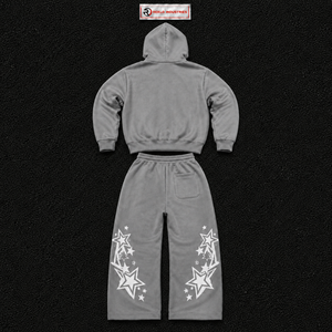 Men’s Grey Star Graphic Tracksuit Hoodie And Jogger Set Streetwear Pullover Hooded Sweatshirt Matching Sweatpants Two Piece <b>Sale</b> - Product Image 6