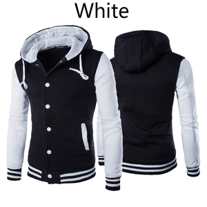 <b>Men's</b> <b>Black</b> And White Varsity Jacket With Hood Button Front Casual Bomber <b>Coat</b> Regular Fit Autumn Wear - Product Image 1