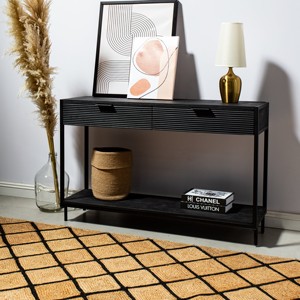 Consola de Madera Negra de Dos Cajones Vandana Lunaris Aureo, Diseño Moderno con Acentos de Madera Sólida - Product Image 1