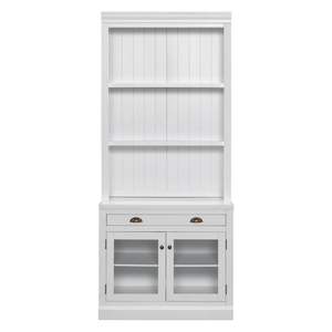 Étagère moderne de 83.4 pouces de haut avec éclairage LED, 2 portes en verre, 1 tiroir, étagères ouvertes blanches pour le salon et le bureau à domicile - Product Image 1