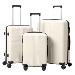 Non-TSA Custom Lock Stylish Luxury 3-in-1 PP <b>Trolley</b> Luggage Light Weight 20in 24in 28in Off-<b>White</b> for Travel - Product Image 1
