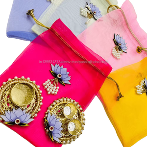 Sac Lotus Potli avec Shubh Labh et porte-photophore Combo faveur de mariage Haldi Mehndi pendaison de crémaillère fête de Noël cadeau de retour - Product Image 1