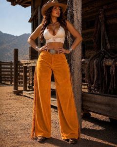 Pantalon en daim à franges pour femmes |   Pantalon pattes d'éléphant style cowgirl western |   Pantalon de festival en cuir véritable - Product Image 3