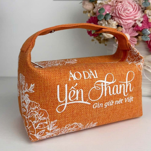 Custom Logo Red Jute Tote Bag Hand Length Handle <b>Small</b> Size Zipper Closure Hanoi Made Jewelry Packaging Advertising <b>Gift</b> Bag - Product Image 2