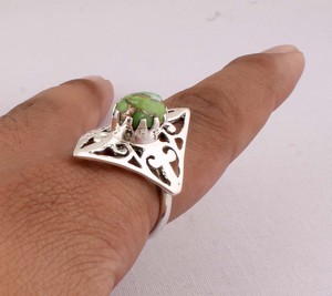 Vintage Green Copper <b>Turquoise</b> <b>Ring</b> 925 Sterling Silver Antique Style Green Gemstone <b>Ring</b> for Women Artisan Handmade Jewelry - Product Image 2