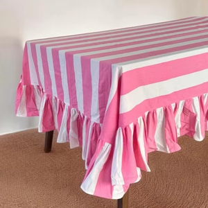 Pink & White Stripe table clothe Indan <b>Tablecloth</b> Stripe Pattern <b>Tablecloth</b> Rectangular Dining Table Cover - Product Image 1