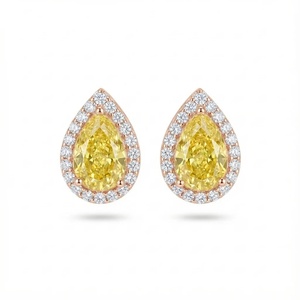 Boucles d'oreilles en or 9k 14k 18k avec diamants halo de laboratoire taille poire jaune - 2,50 ct clarté VVS-VS - Product Image 5