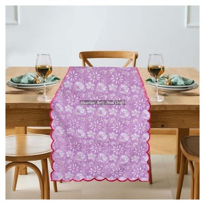 Indian Bohemian Hand Block Floral Print Multi-Color Cotton Embroidery Edge <b>Table</b> <b>Runner</b> for Restaurant & Home Use Wedding Events - Product Image 6