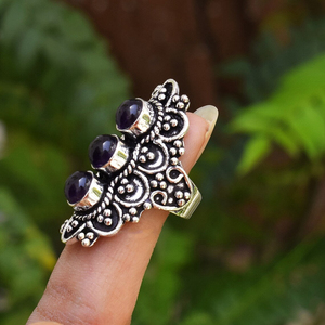 Anillo de Amatista en Plata de Ley 925, Anillo Hecho a Mano con Gema de Amatista, Joyería Boho Celestial Natural - Product Image 3