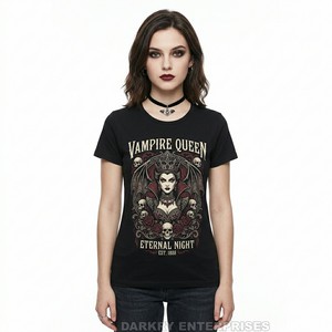 T-shirt pour femme Vampira Nocturna, « Boucle de la Nuit », noir, motif artistique Dark Legend, fabrication sur mesure, vente en gros, hauts de boutique - Product Image 4