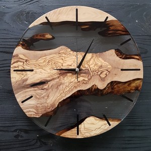 Custom Olive Wood & Resin Wall <b>Clock</b>: Live Edge Rustic Art High Quality Wood and Epoxy Resin Round Shape Classic Design - Product Image 1