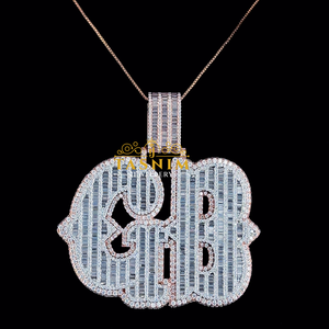 Pendentif Lettre de Qualité Supérieure en Moissanite Baguette, Collier Hip Hop en Or Rose, Prix Compétitif en Gros Directement d'Inde - Product Image 3