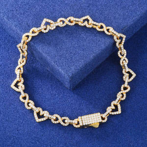 Wholesale RAMDUT IMPEX RD-B55 Iced Heart <b>Infinity</b> Link Classic Style Gold Lab Grown Diamond Full Micro Pave Open Heart <b>Bracelet</b> - Product Image 2