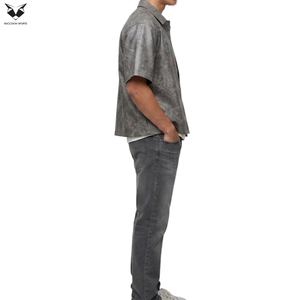 Camisas de Cuero PU de Alta Calidad, Color Gris, Manga Corta, Estilo Club, Corte Holgado, Cómodas, Nuevo Estilo, Última Moda - Product Image 5