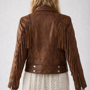 Veste d'extérieur en cuir véritable pour femme, en cuir naturel, conçue pour un style de vie décontracté - Product Image 2