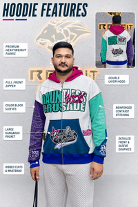 Sweat à capuche zippé surdimensionné pour homme Rexfit, style streetwear, imprimé, design color block, style automne - Product Image 3