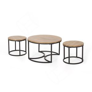 Modern Round <b>Wood</b> Coffee <b>Table</b> With Metal Frame Industrial Design Storage Living Room Furniture - Product Image 3