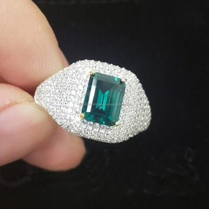 Hip Hop Style 925 Sterling <b>Silver</b> Rhodium Plated Cluster Engagement <b>Ring</b> with <b>Emerald</b> Cut Prong Setting for Anniversary Gifts - Product Image 1
