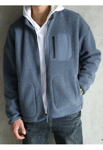 OEM front zip pocket custom men <b>shearling</b> berber coat outwear sherpa fleece <b>jacket</b> - Product Image 5