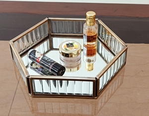 Rectangular Mirrored Glass <b>Storage</b> <b>Tray</b> with Gold Plated Frame Modern Design for Table Top Organization and Decor - Product Image 4