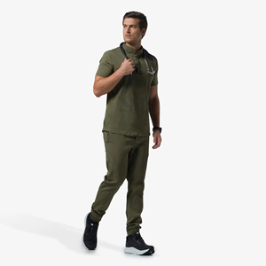 Blouse médicale à col mandarin pour homme, couleur unie, extensible, uniforme de soins de santé, manches courtes, tenue professionnelle pour infirmiers - Product Image 6