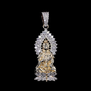 Pendentif Bouddha en diamant rond cultivé en laboratoire certifié IGI en or jaune/blanc et or rose 9 carats, pendentif religieux pour hommes et femmes - Product Image 4