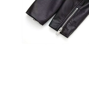 Chaqueta de Motociclista Afernon para Mujer, de Cuero Genuino, Impermeable, con Cierre de Cremallera, Cuello Alto, Color Sólido, para Primavera - Product Image 4