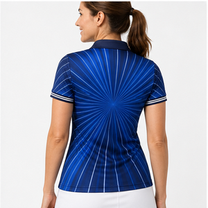 Polo pour femme personnalisé bleu marine rayé, séchage rapide, respirant, manches courtes, uniforme de golf performant WPS-0796 - Product Image 4