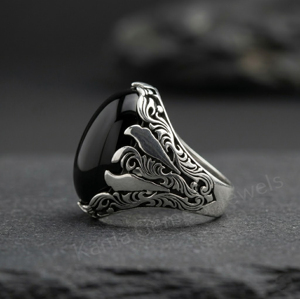 Anillo de Plata de Ley 925 con Ónix Negro Ovalado de 12x16mm para Hombre, Estilo Vintage con Engaste de Bisel, para Uso Diario - Product Image 2