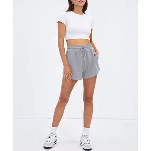Ensembles de shorts pour femmes très tendance à prix abordable, coupe classique, tenue décontractée, couleur unie, polyester/coton molletonné, taille élastique haute - Product Image 6