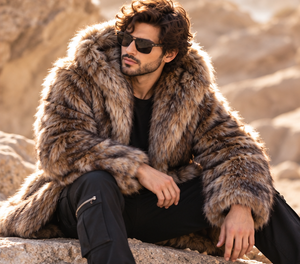 <b>Men's</b> Faux Fox Fur Parka Hooded Overcoat Thick Winter <b>Coat</b> Regular Fit Single Button Solid Color Outerwear - Product Image 6