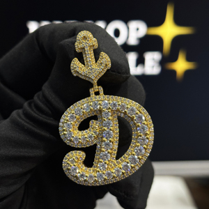 Custom Hip Hop 925 Sterling <b>Silver</b> VVS Moissanite <b>Initial</b> Letter D Charm <b>Pendant</b> 18K Gold Plated Anchor Bail Necklace - Product Image 1