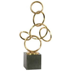 Sculpture géométrique moderne en aluminium de luxe faite à la main, anneaux en laiton plaqué or sur base en marbre, décoration de salon - Product Image 2