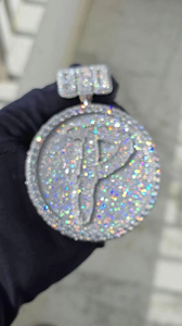 925 <b>Silver</b> Custom <b>Initial</b> Letter Medallion Pendant Iced Out Moissanite Diamond Hip Hop <b>Necklace</b> Charm Luxury Jewelry Gift - Product Image 2