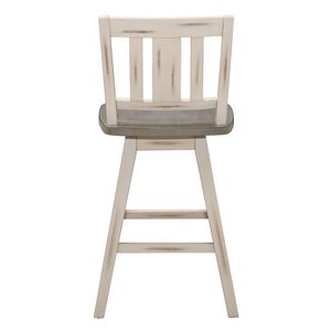 Muebles de comedor de cocina de madera de caucho macizo, juego de sillas de altura de mostrador de 2 piezas en blanco gris, respaldo de listón vertical giratorio de 360 grados - Product Image 3