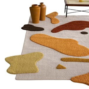 Neutral Beige Area Rug Abstract Organic Shape Modern Designer Wool Tufted Carpet Contemporary Artistic Floor Decor Living Room - Product Image 1
