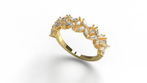 Modern 18K Gold Marquise Round Diamond Floral Cluster Ring Eternity Wedding Ring Unique Bridal Ring Jewelry Gift for Women - Product Image 2