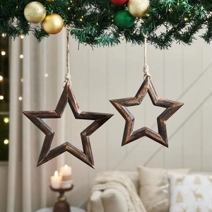 Vintage Wooden Star <b>Christmas</b> Ornaments Rustic Hanging <b>Tree</b> <b>Decor</b> with Jute Rope Reusable Holiday Decoration - Product Image 1