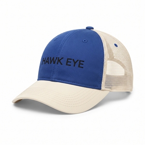 หมวกแก๊ปทรงทรัคเกอร์ Hawk Eye สีน้ำเงินเบจ 6 แผง ตาข่ายด้านหน้า ปักลาย ปรับขนาดได้ เหมาะสำหรับทุกเพศ สวมใส่สบายๆ - Product Image 3