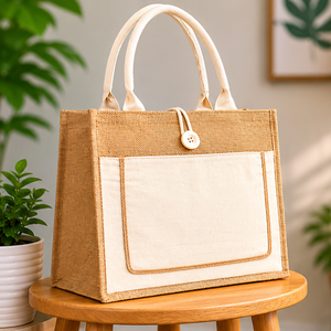 Elegante Bolso de Playa de Lona de Yute para Mujer |   Bolsa de Mano Mediana Reutilizable Ecológica, Diseño Personalizado, Bolsa de Regalo Premium para Uso Diario - Product Image 4