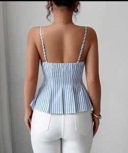 เสื้อคอร์เซ็ตกระชับชั้นในชายลูกไม้สีฟ้าลายทางด้านหน้ามีกระดุมสีฟ้า - Product Image 3