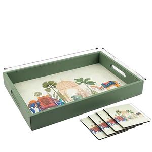 Plateau de service rectangulaire en bois conçu à la main en résine écologique ensemble d'ustensiles de cuisine décoratifs passe au lave-vaisselle léger - Product Image 1