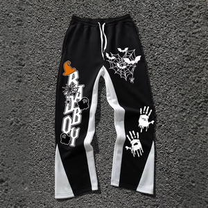 Pantalones deportivos de Halloween para hombre, rayas azules y blancas, estampado de murciélagos, cintura elástica con cordón, estilo informal de otoño - Product Image 2