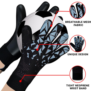 2026 New Unisex Football Goalkeeper <b>Gloves</b> Full Finger Non Slip Breathable PU Sublimation Print <b>Black</b> Blue Geometric Design - Product Image 6