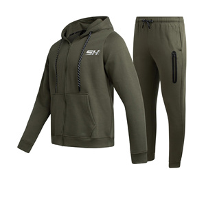 Oem Service 100% Cotton Plus Size Solid Casual Winter Tracksuit Men Fleece Full <b>Zip</b> <b>Hooded</b> Joggers Breathable Tracksuit Men - Product Image 1