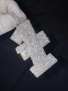 Colgante de Letra Unisex de Plata 925 con Baño de Rodio de Alta Gama, Estilo Hip Hop, con Moissanita VVS, Diseño Iced Out, de Moda - Product Image 3