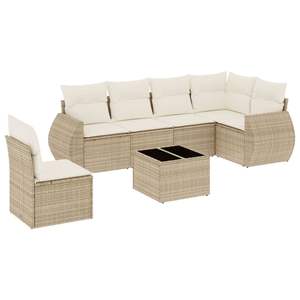Conjunto de Sofás Modulares Grandes de Ratán Sintético Beige para Jardín, Muebles de Jardín Modulares Cómodos - Product Image 2